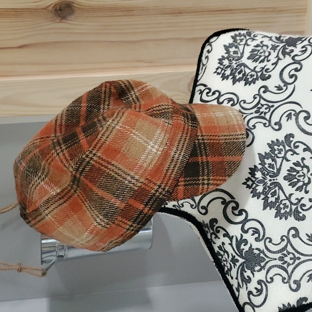Scala Pronto Hat Vintage Orange and Brown Plaid